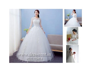 W165, Off- White Sleeves-Lace Ball Gown, Size (XS-30 to L-38)