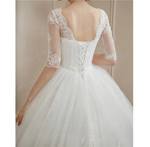 Load image into Gallery viewer, W155, White Long Trail Half Sleeves Ball Gown  Size (XS-30 to XXL-42)
