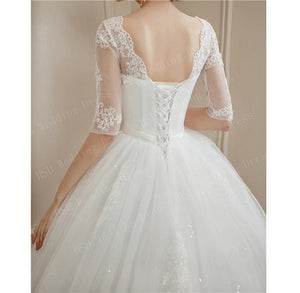 W155, White Long Trail Half Sleeves Ball Gown  Size (XS-30 to XXL-42)