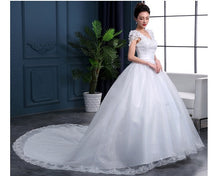 Load image into Gallery viewer, W170 (2), White Cap Sleeves Floral Trail Ball Gown, Size (XS-30 to XL-40)