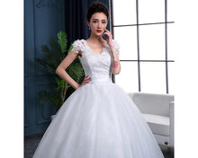 Load image into Gallery viewer, W170 (2), White Cap Sleeves Floral Trail Ball Gown, Size (XS-30 to XL-40)