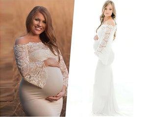 G308(2), White Os Full Sleeves Maternity Shoot Trail Baby Shower Gown, Size (All)