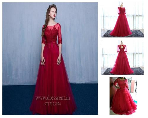 G183 (5), Wine half Sleeves Gown, Size (XS-30 to XL-40)