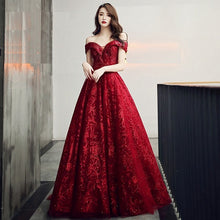 Load image into Gallery viewer, G336, Burgundy Evening Dress Elegant Shining Long Formal Gown, Size (XS-30 to L-38)