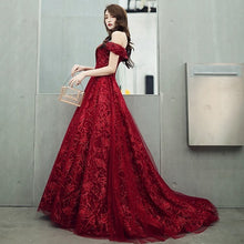 Load image into Gallery viewer, G336, Burgundy Evening Dress Elegant Shining Long Formal Gown, Size (XS-30 to L-38)