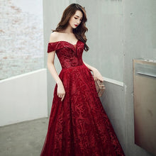 Load image into Gallery viewer, G336, Burgundy Evening Dress Elegant Shining Long Formal Gown, Size (XS-30 to L-38)