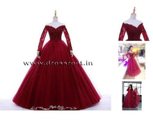 Load image into Gallery viewer, G135 (5), Wine Ball Semi off Shoulder Gown, Size (XS-30 to L-38) Ball Gown dressstyleicon 