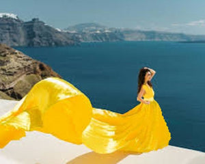 G178 (2), Yellow Maternity Shoot Trail Baby Shower Gown, Size (All)