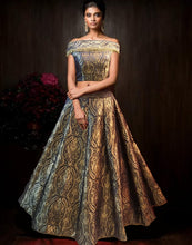 Load image into Gallery viewer, L1, Brocade Crop Top Off Shoulder Lehenga, Size (XS-30 to L-38)