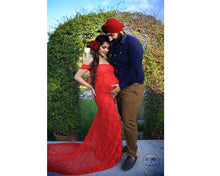 Load image into Gallery viewer, G198, Red Long Trail Transparent Maternity Shoot Baby Shower Gown, Size(ALL)pp