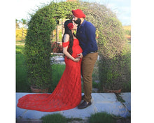 Load image into Gallery viewer, G198, Red Long Trail Transparent Maternity Shoot Baby Shower Gown, Size(ALL)pp
