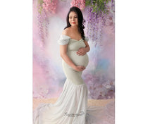 Load image into Gallery viewer, G48, Light Green Maternity Shoot Trail Baby Shower Lycra Body Fit Gown, Size (ALL)