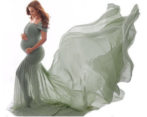 G48 (2), Light Green Maternity Shoot Trail Baby Shower Lycra Body Fit Gown, Size (ALL)