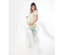 Load image into Gallery viewer, G48 (2), Light Green Maternity Shoot Trail Baby Shower Lycra Body Fit Gown, Size (ALL)