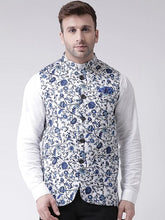 Load image into Gallery viewer, M33 Blue And White Flower Printed Nehru Jacket, Size (Size (38 to 42)