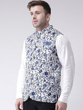 Load image into Gallery viewer, M33 Blue And White Flower Printed Nehru Jacket, Size (Size (38 to 42)