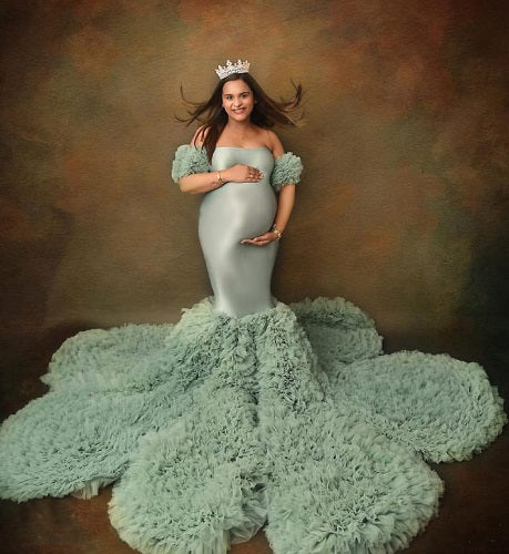 G2030, Light Green Ruffled Maternity Shoot Trail (Size ALL)pp