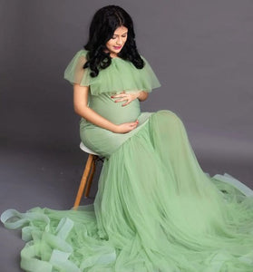 G608, Lime Green Ruffled Maternity Shoot Gown, Size (All Sizes)