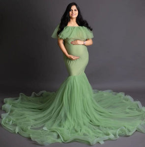 G608, Lime Green Ruffled Maternity Shoot Gown, Size (All Sizes)pp