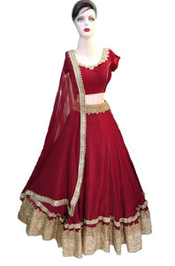 L23, Maroon Makhmali Silk Lehenga, Size (XS-30 toXL-40)