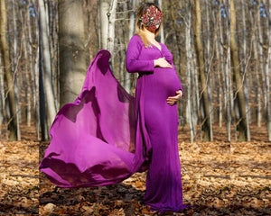 G41,(5) Purple Maternity Shoot Trail  Lycra Fit Gown, Size (ALL)