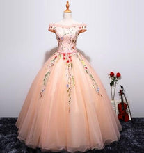 Load image into Gallery viewer, G11, Peach Floral Ball Gown, Size (XS-30 to L-38)