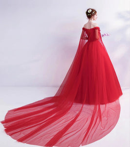 G126 (2), Red Off Shoulder Maternity Shoot Baby Shower Trail Gown, Size (XS-30 to XXL-42)