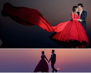 G135 (5), Wine Prewedding Shoot Semi off Shoulder Ball Gown, Size (XS-30 to L-38)