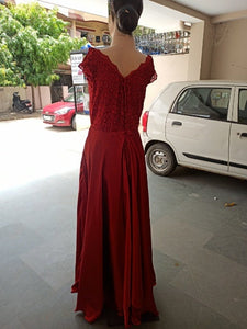 G350, Wine satin Pre Wedding Shoot Gown,  Size(All)