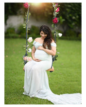 Load image into Gallery viewer, G48, Light Green Maternity Shoot Trail Baby Shower Lycra Body Fit Gown, Size (ALL)