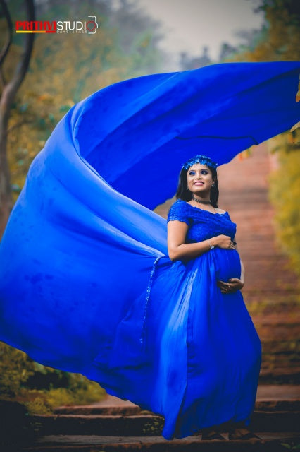 G400, Royal Blue Long Satin Trail Prewedding Shoot Gown, Size(All)pp