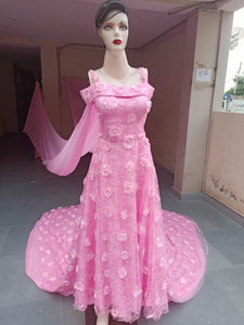 G401, Pink Flourish Trail Ball Gown, Size (XS-30 to XXL-44)