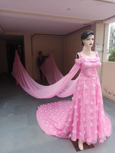 G401, Pink Flourish Trail Ball Gown, Size (XS-30 to XXL-44)