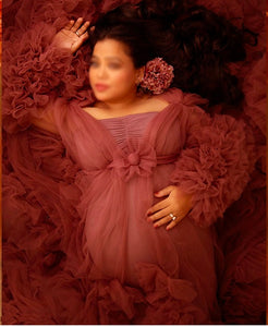 G348, Watermelon Ruffled Maternity Shoot  Gown, Size (All)pp