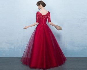 G183,(5) Wine lace Half Sleeves Gown, Size (XS-30 to XL-40)