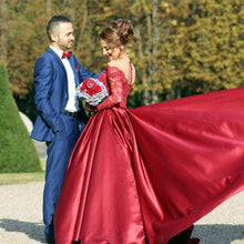 Load image into Gallery viewer, G133, Wine colour Satin Full Sleeves Trail Ball gown, Size (XS-30 to M-35)